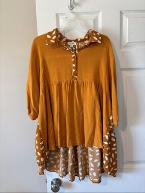 Umgee Rust-Orange Blouse with White Spot Pattern